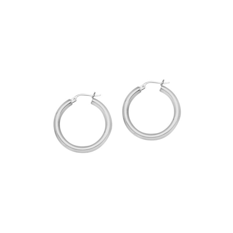 Round Tube Polished Hoop Earrings in 14K White Gold