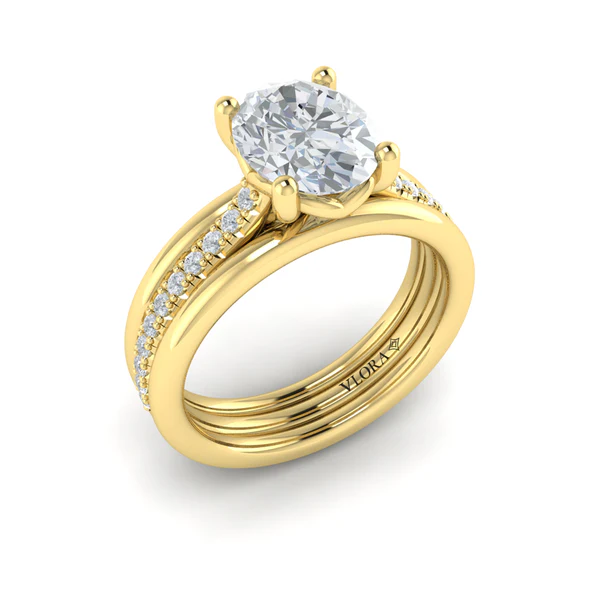 0.23ct Diamond Triple Band Ring Semi Mount in 18K Yellow Gold for 2.00ct Oval Center, size 6.5