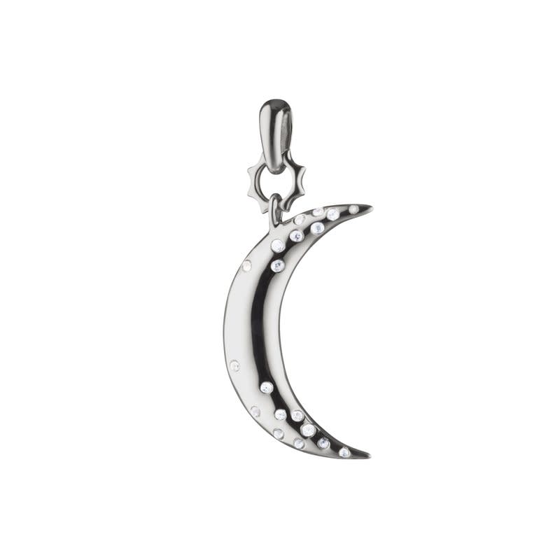 Dream Moon Charm with White Sapphire in Sterling Silver