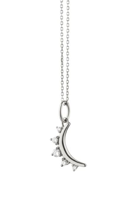 0.161Ct Diamond April Mini Moon Pendant in Sterling Silver, 16-18"