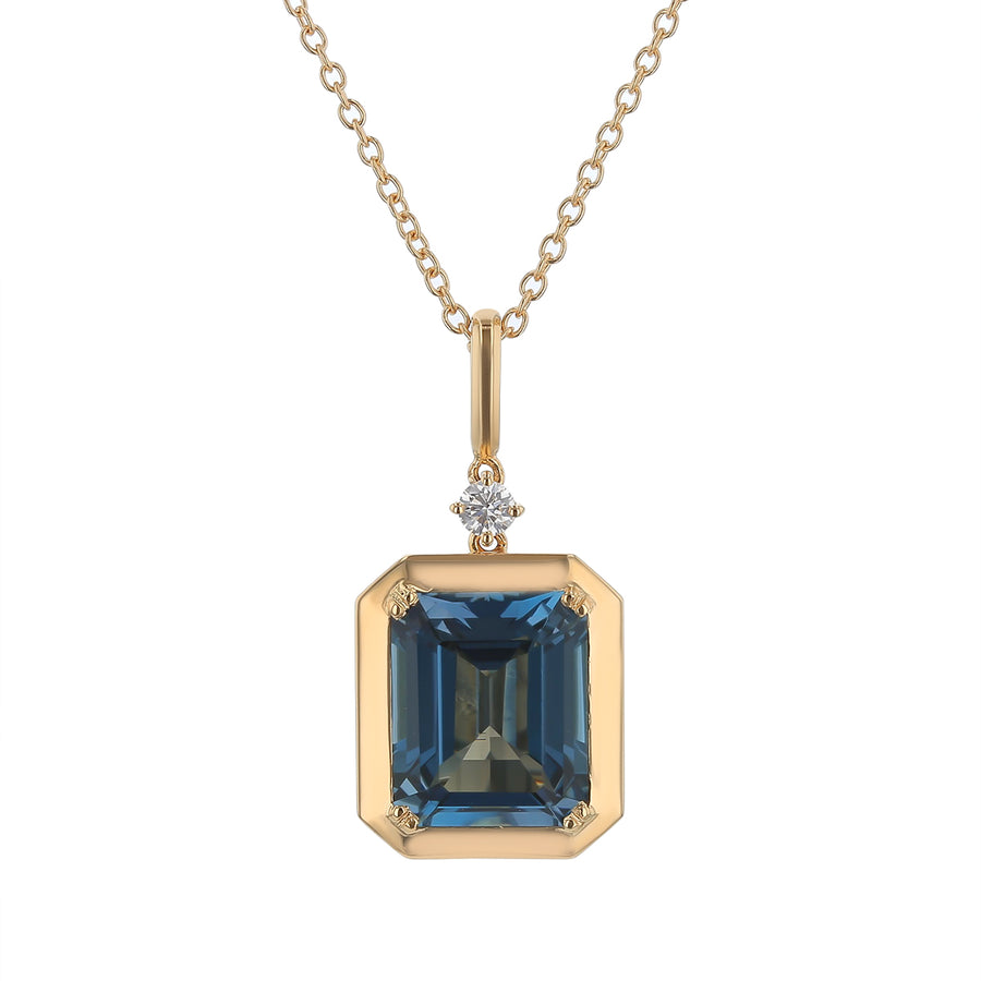 5.32ct London Blue Topaz and 0.07ct Diamond Pendant in 18k Yellow Gold, 17" chain