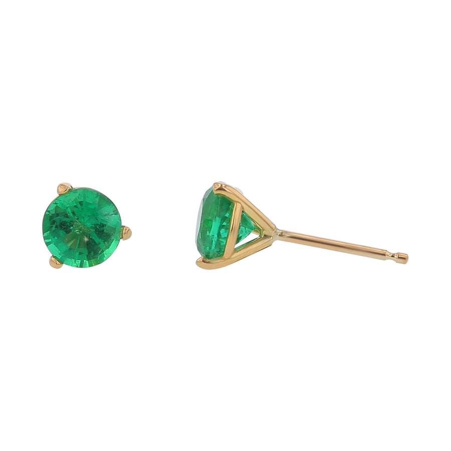1.25ct 5.5mm Round Zambian Emerald Stud Earrings in 18k Yellow Gold