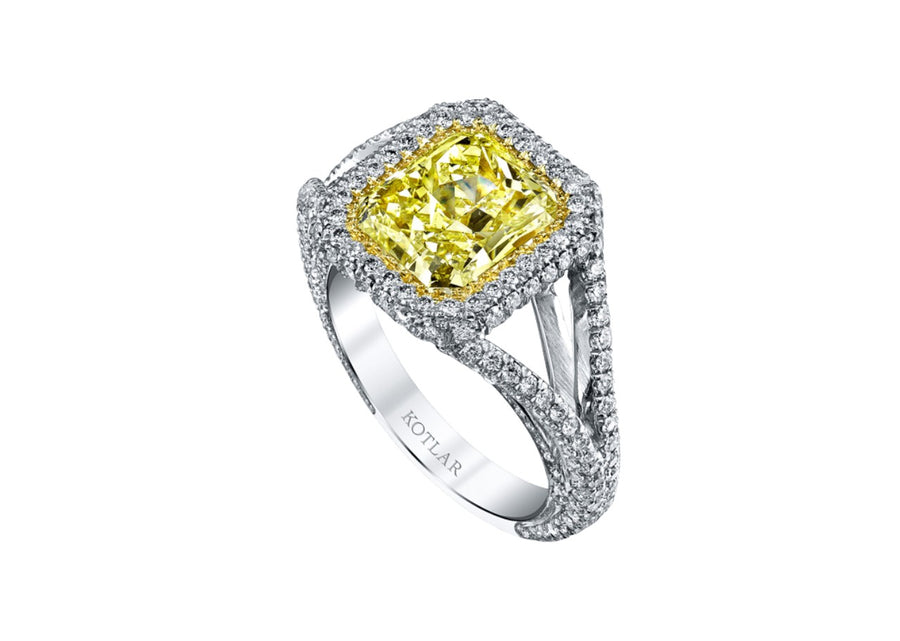 3.75ct Fancy Yellow Diamond 1.45ct Diamond and 0.30ct Yellow Diamond Ring in Platinum and 18K Yellow Gold, size 5.75