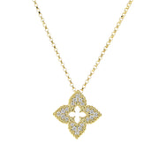 Ventian Princess 0.15ct Round Diamond Flower Pendant in 18K Yellow Gold, 16-17-18" chain