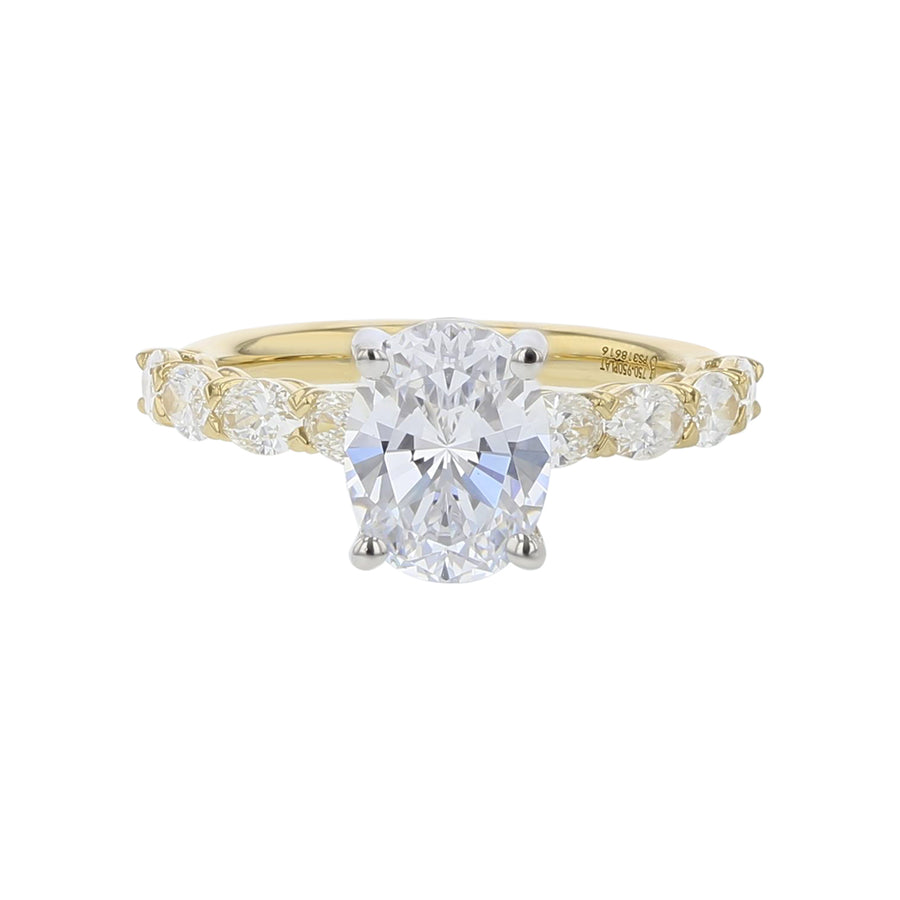 Grand Aire Petite 0.80ct Diamond Ring Semi Mount in 18K Yellow Gold and Platinum for 2.00ct Oval Center, size 6