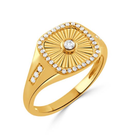0.20ct Diamond Fluted Halo Ring in 18K Yellow Gold, size 6.5