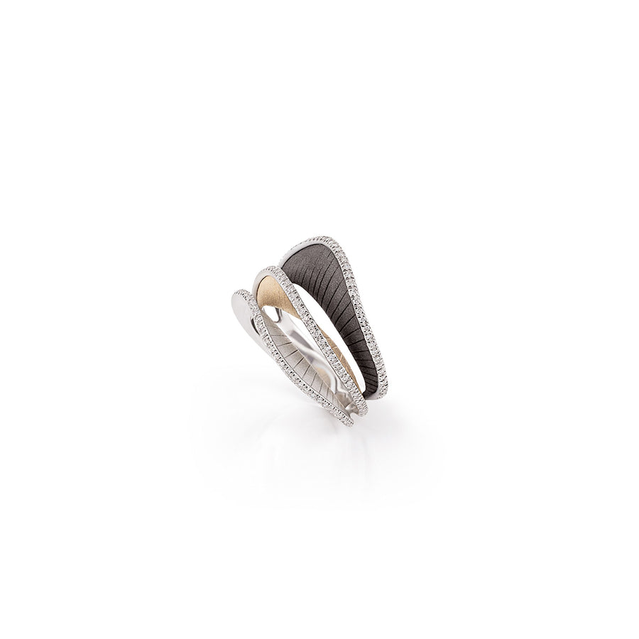 Regina 0.36ct Diamond Ring in 18K White Ice, Natural Beige and Black Lave Gold, size 6.5