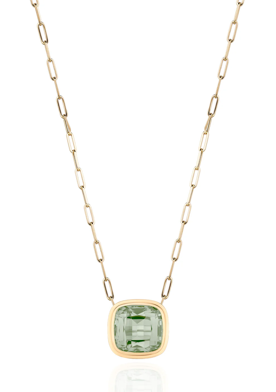 Manhattan 3.34ct Cushion Cut Prasiolite Pendant in 18K Yellow Gold, 18" chain