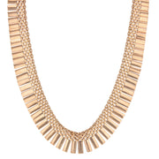 Retro Brick Mesh Top Necklace with Rectangle Concave Tapered Bottom and Hidden Clasp in 18K Rose Gold, 17"