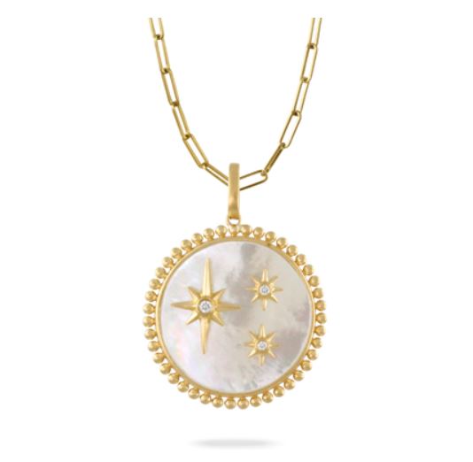 Celestia 0.02ct Diamond and Mother of Pearl Stars Pendant in 18K Yellow Gold, without chain