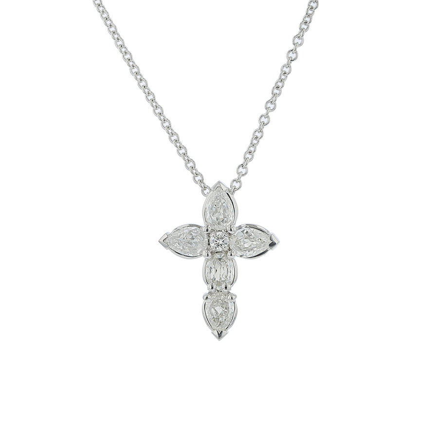 0.70ct Crisscut Diamond Cross Pendant in 14K White Gold, 18" chain