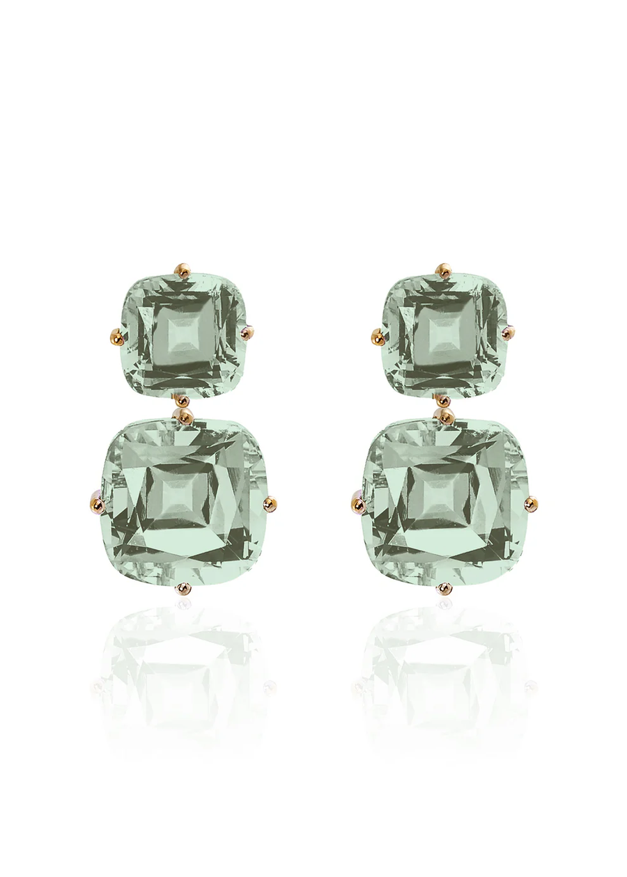 Gossip 27.48ct Cushion Cut Blue Prasiolite Drop Earring in 18K Yellow Gold