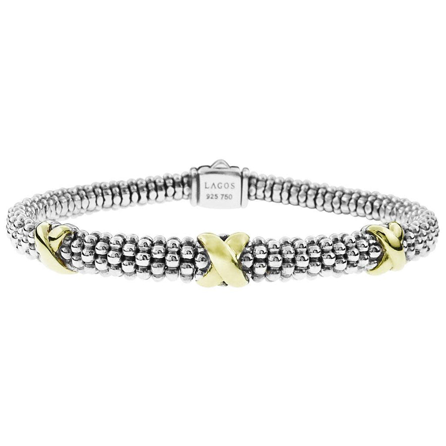Enso 6mm X 3 Station Rope Bracelet in 18K Yellow Gold and Sterling Silver, Size 7