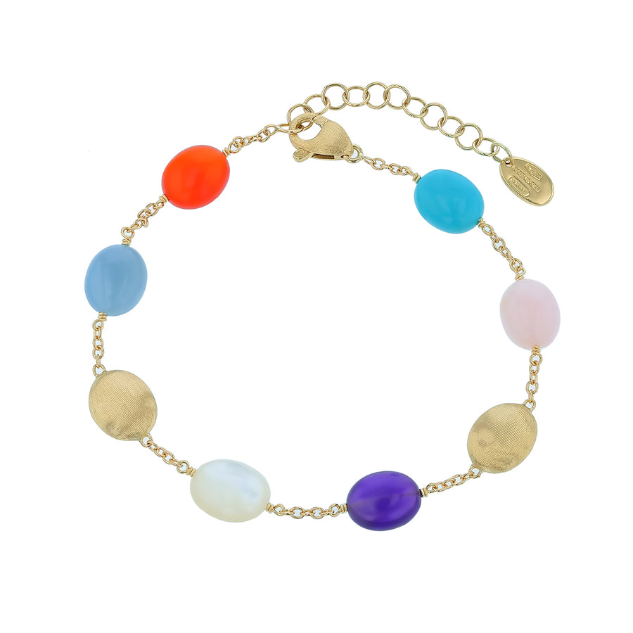 Siviglia Reconstituted Turquoise and Multi Stone Bracelet in 18K Yellow Gold, 6.75"