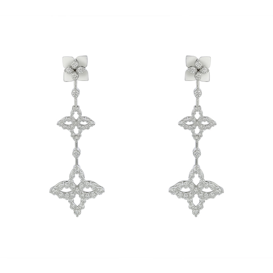 Princess Flower 1.55ct Diamond Drop Earrings in 18K White Gold