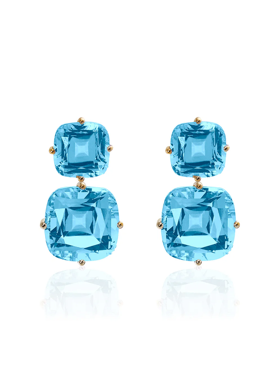 Gossip 38.55ct Cushion Cut Blue Topaz Drop Earring in 18K Yellow Gold