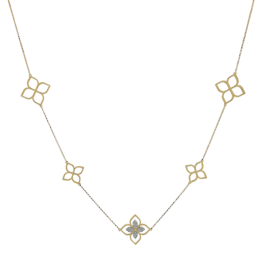 Princess 0.16ct Diamond Flower Station Necklace in 18K Yellow Gold, 34"