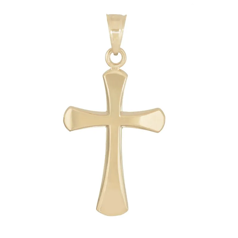 Flared Edge Cross Pendant in 14K Yellow Gold, without chain