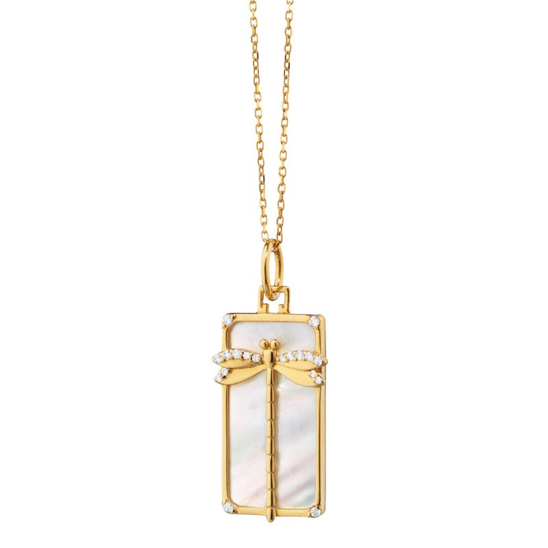 Charm 0.094 Diamond and Mother of Pearl Pendant with Chain in 18k Yellow Gold, 16inch