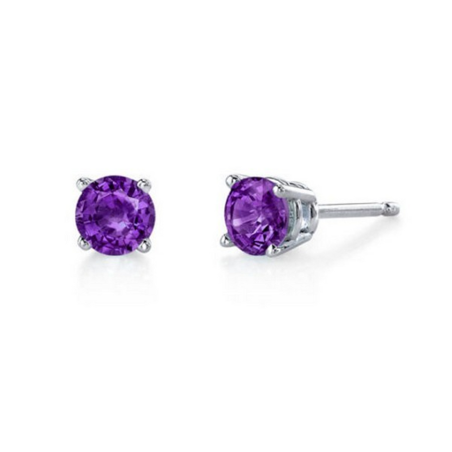 0.86ct 5mm Round Amethyst Basket Stud Earrings in 14K White Gold