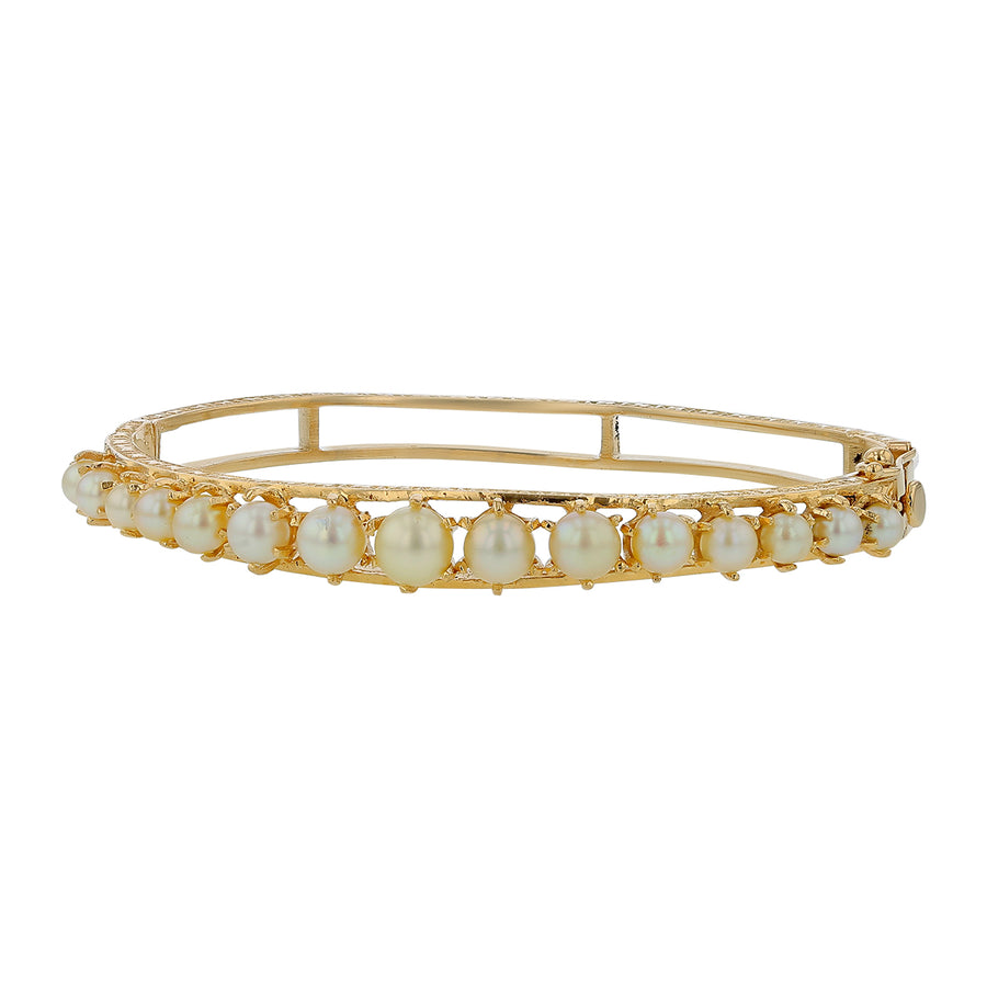 3-6mm Cultured Pearl Hinged Bangle Bracelet in 14K Yellow Gold