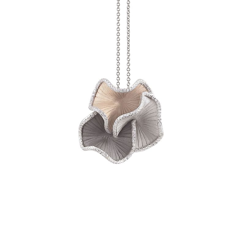 Sultana 0.45ct Diamond Pendant in 18K White Ice, Natural Beige and Black Lava Gold, 18" chain