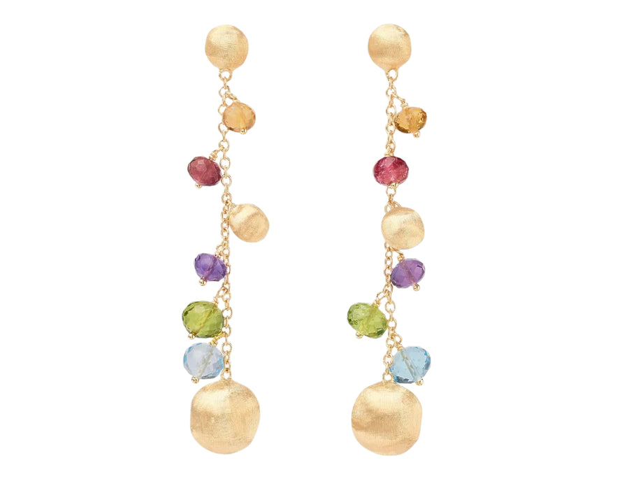 Africa Mixed Gemstones Drop Earrings in 18K Yellow Gold