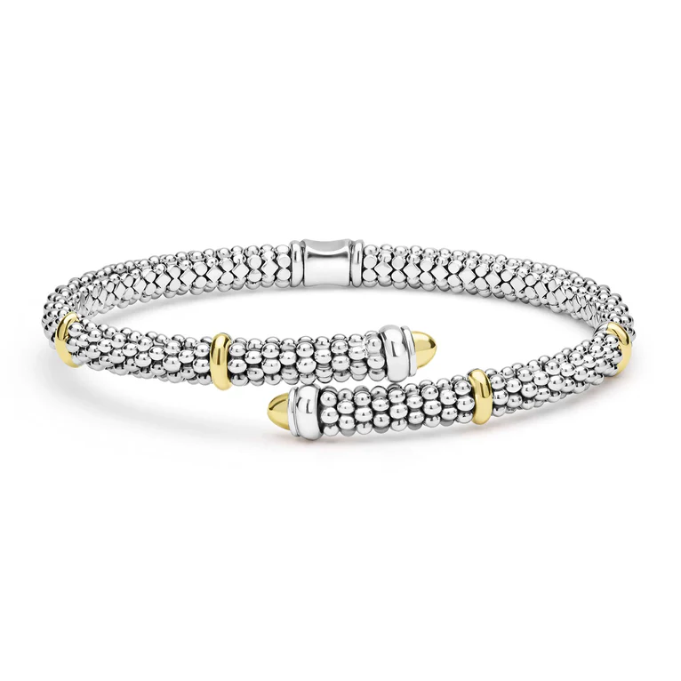 Caviar Versa 5mm Bypass Bracelet in Sterling Silver and 18K Yellow Gold, Size 7
