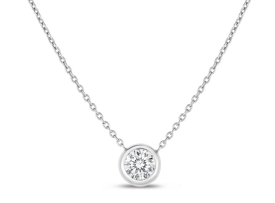 0.19ct Round Diamond Bezel Set Necklace in 18K White Gold, 20"