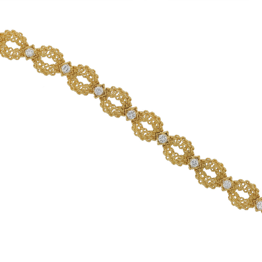 2.08ct 11 Full Cut Diamond Textured Link Bracelet in 18K Yellow Gold, 7"