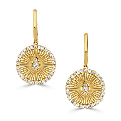 Helios 0.60ct Diamond Fluted Halo Drop Earrings in 18K Yellow Gold