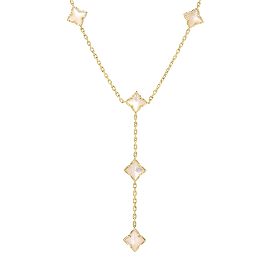 Venetian Princess Carnival 3.80ct Mother of Pearl Station Lariat Necklace in 18K Yellow Gold, 17"