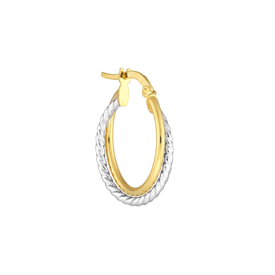 Plain and Twisted Intertwined Hoop Earrings in 14K Yellow and White Gold