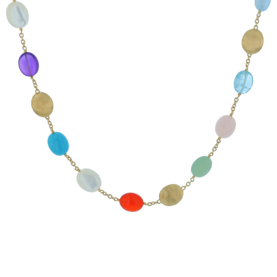 Siviglia Reconstituted Turquoise and Multi Stone Necklace in 18K Yellow Gold, 16.5-18"