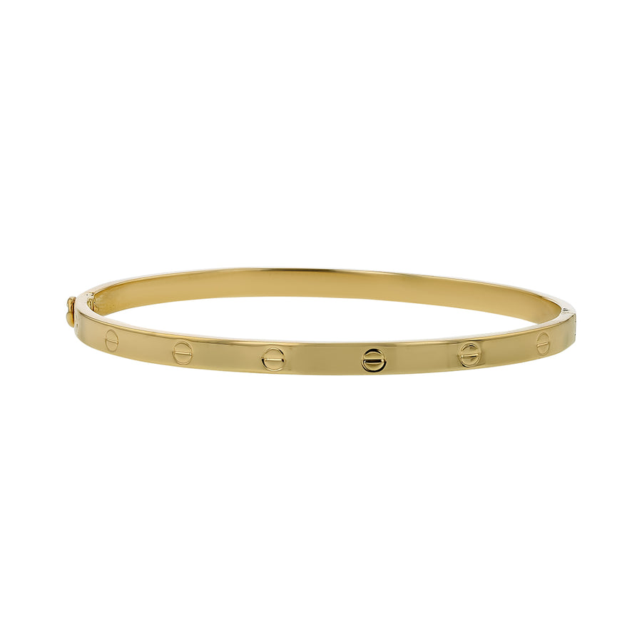 Love Lock Inspired 4.1mm Hollow Bangle Bracelet in 14K Yellow Gold