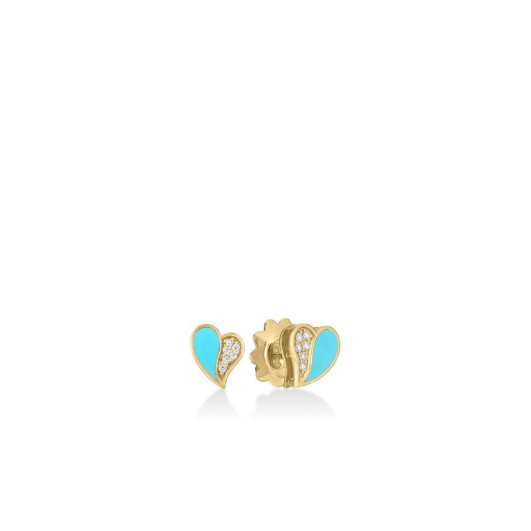 Amorino 0.06ct Diamond Heart Stud Earrings in 18K Yellow Gold and Blue Enamel