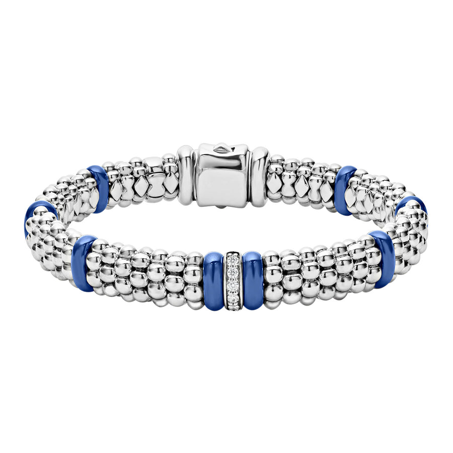 Ultramarine Caviar 0.10ct Diamond Beaded Rope Bracelet in Sterling Silver and Ceramic, Size 7