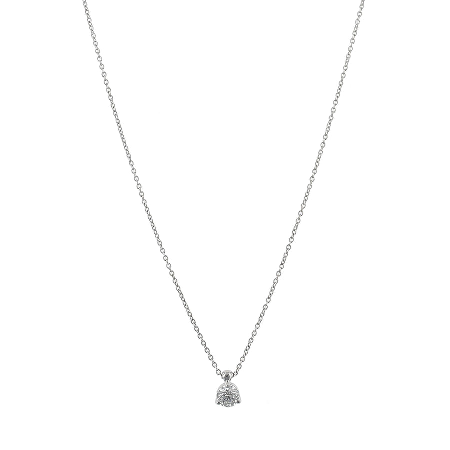 0.48–0.53ct Hearts On Fire Round Diamond 3-Prong Solitaire Pendant in 18K White Gold on 18" Chain
