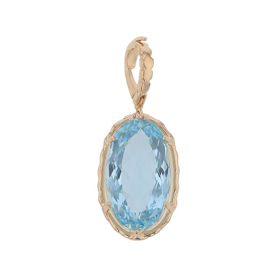 21.24ct Oval Aquamarine Six Prong Pendant in 14K Yellow Gold, without chain