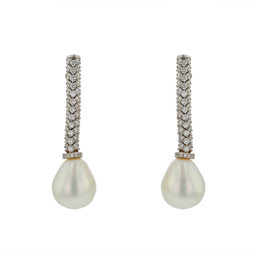 11.7mm White South Sea Pearl and 1.46ct Diamond H/VS1 Drop Earrings in 18K White Gold