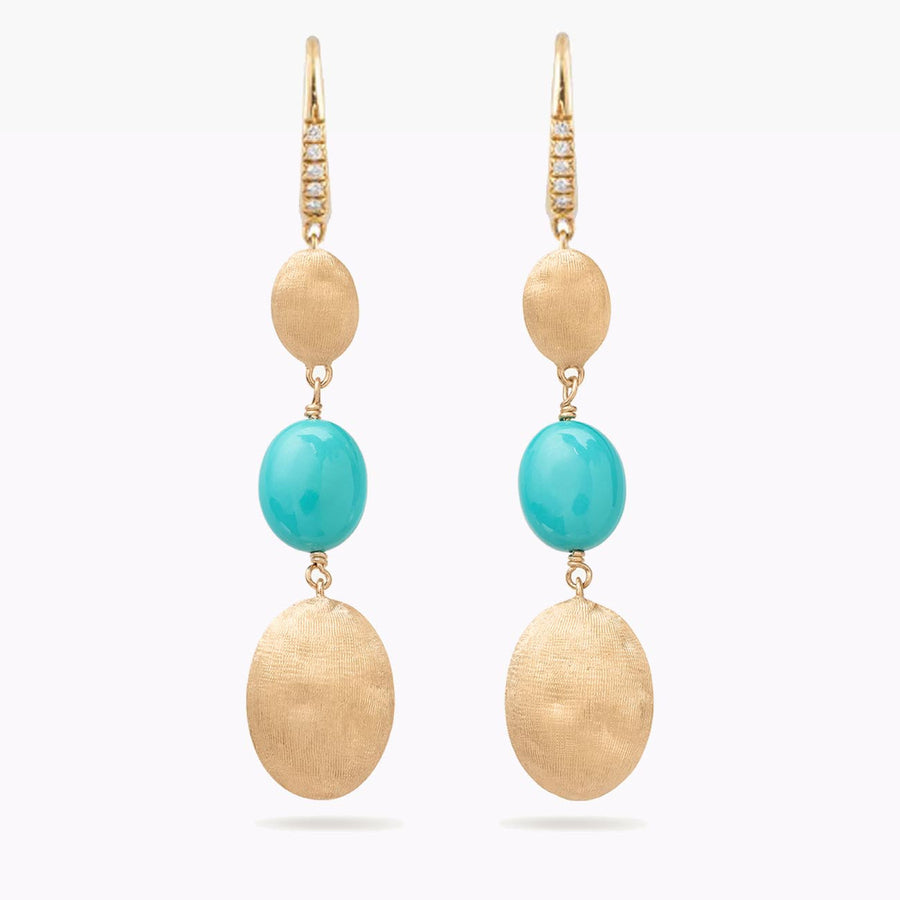 Siviglia Turquoise Stone Drop Earrings with Diamonds in 18k Yellow Gold