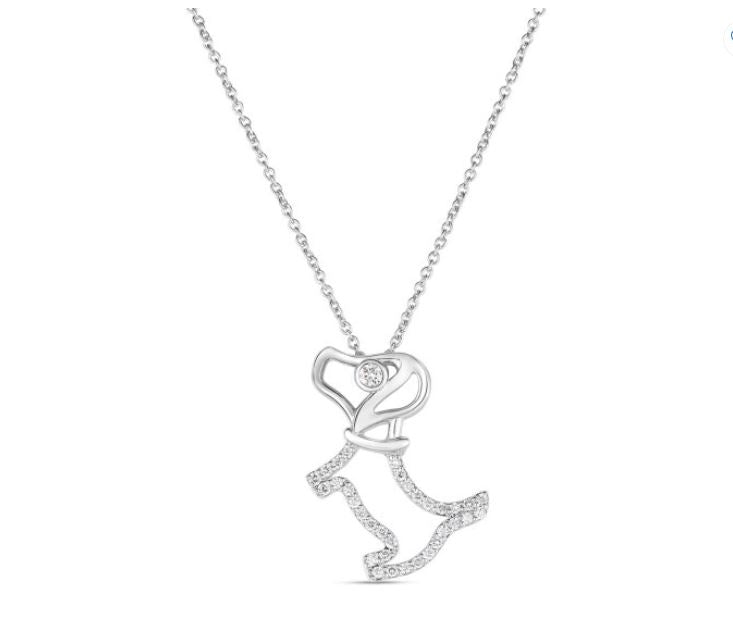 Tiny Treasures 0.09Ct Diamond Scottie Dog Pendant on Chain in 18k White Gold, 18in