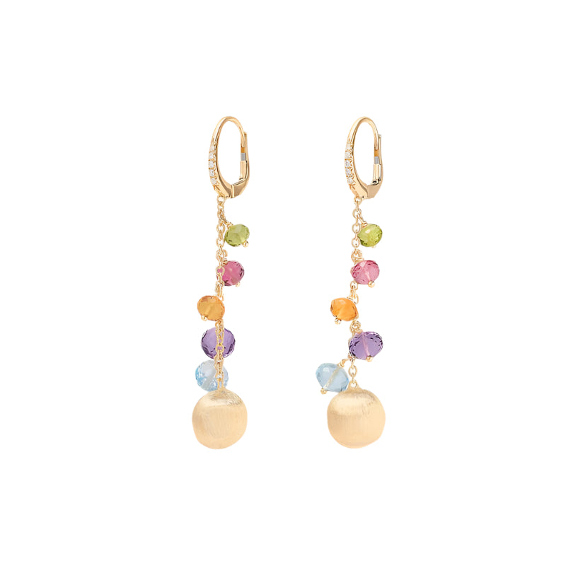 Africa Mixed Gemstone Drop Earrings in 18K Yellow Gold