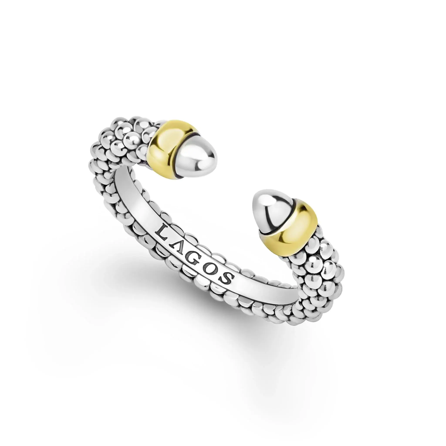 Signature Caviar 4mm Two-Tone Stacking Ring in 14K Yellow Gold and Sterling Silver, size 7