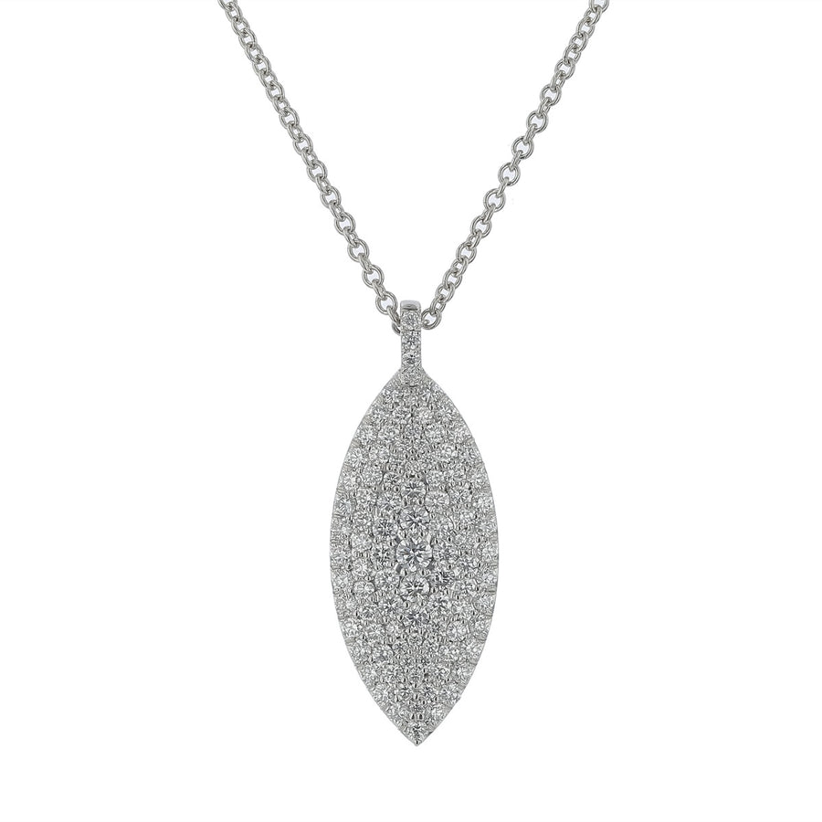 0.68ct Diamond Marquise Shaped Pave Pendant in 18K White Gold, 18" chain