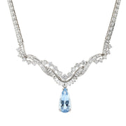 Platinum Pear Shape Aquamarine and Diamond Necklace