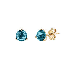 2.82ct 7mm London Blue Topaz Martini 3 Prong Stud Earrings in 14K Yellow Gold