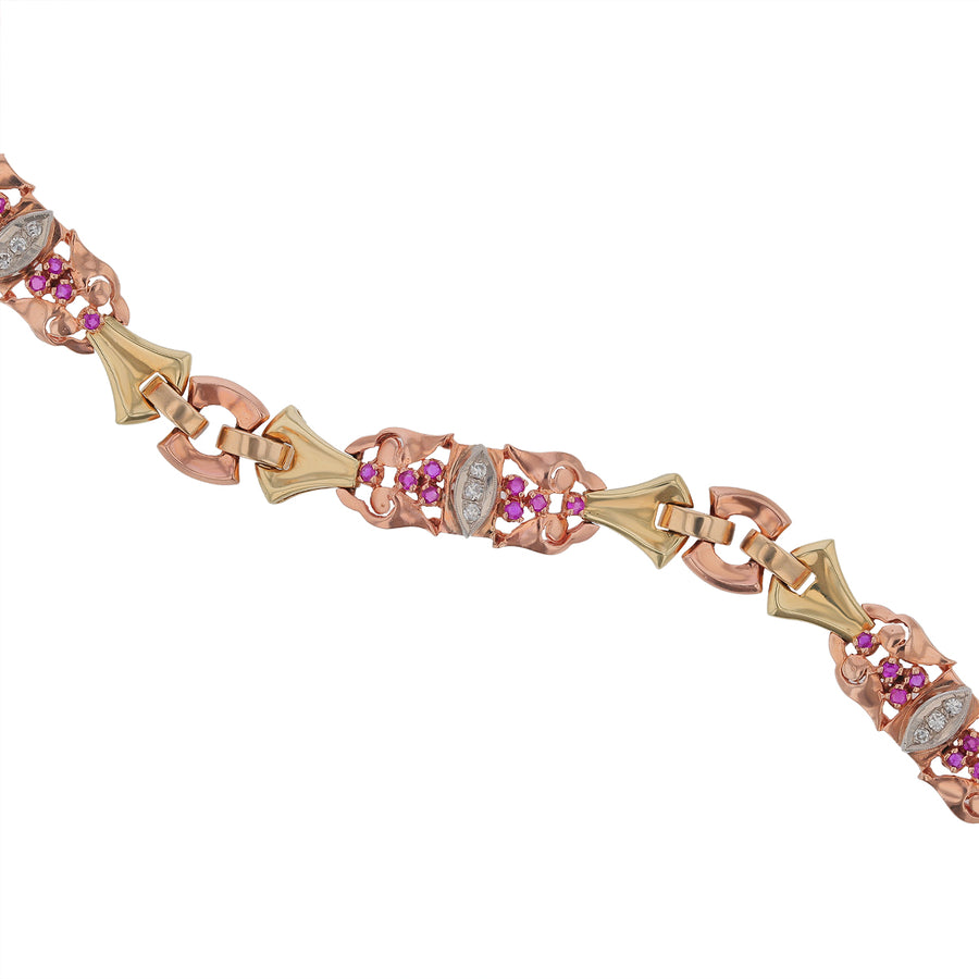 2.40ct Ruby and 0.27ct Diamond Bracelet 14K Yellow and Rose Gold, 8"