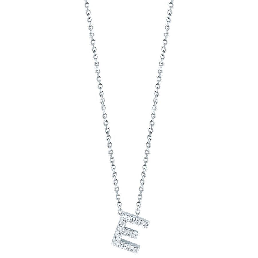 Tiny Treasures 0.06ct Diamond Love Letter "E" Pendant in 18K White Gold, 16-18" chain