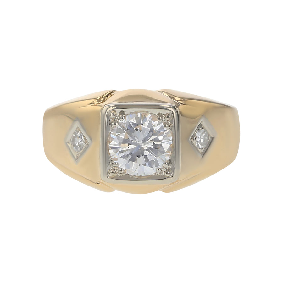 1.01ct Round Diamond and 0.06ct Single Cut Diamond Ring in 14K Yellow and White Gold, size 8.5